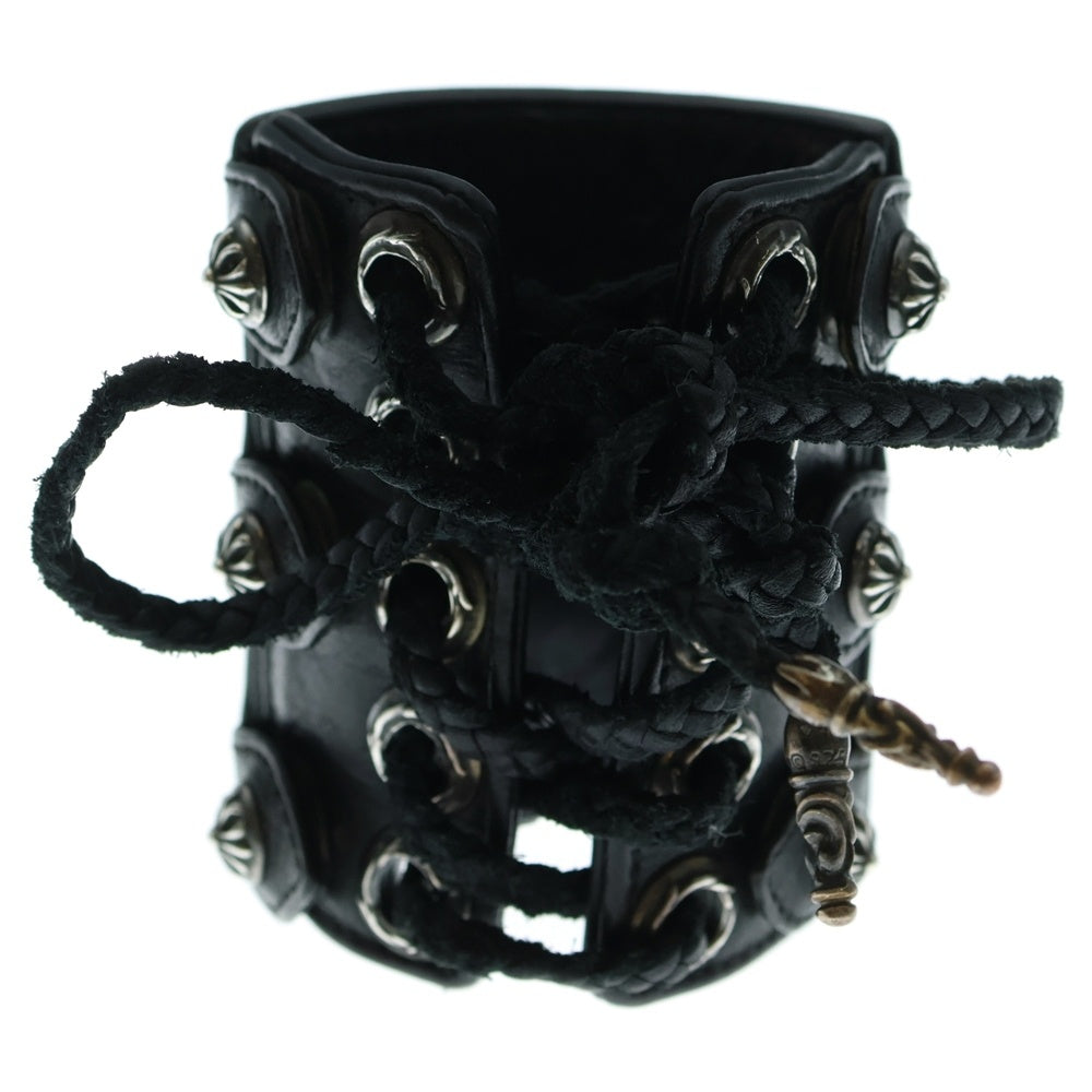 CHROME HEARTS(クロムハーツ) スモールCHクロス レザーリストバンド ブレスレット シルバー/ブラック