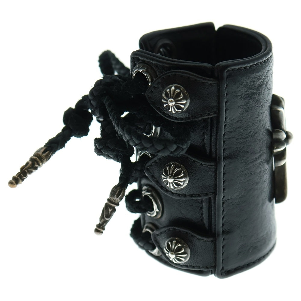 CHROME HEARTS(クロムハーツ) スモールCHクロス レザーリストバンド ブレスレット シルバー/ブラック