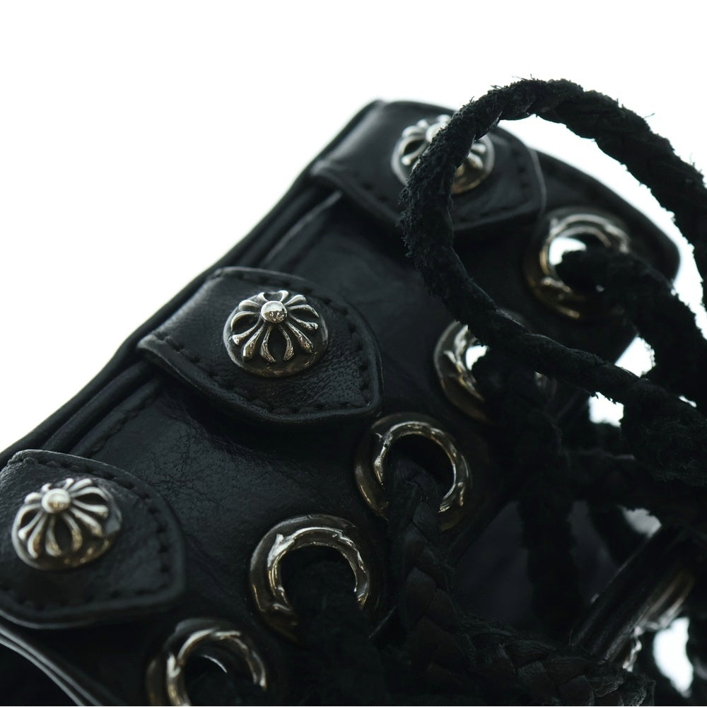 CHROME HEARTS(クロムハーツ) スモールCHクロス レザーリストバンド ブレスレット シルバー/ブラック