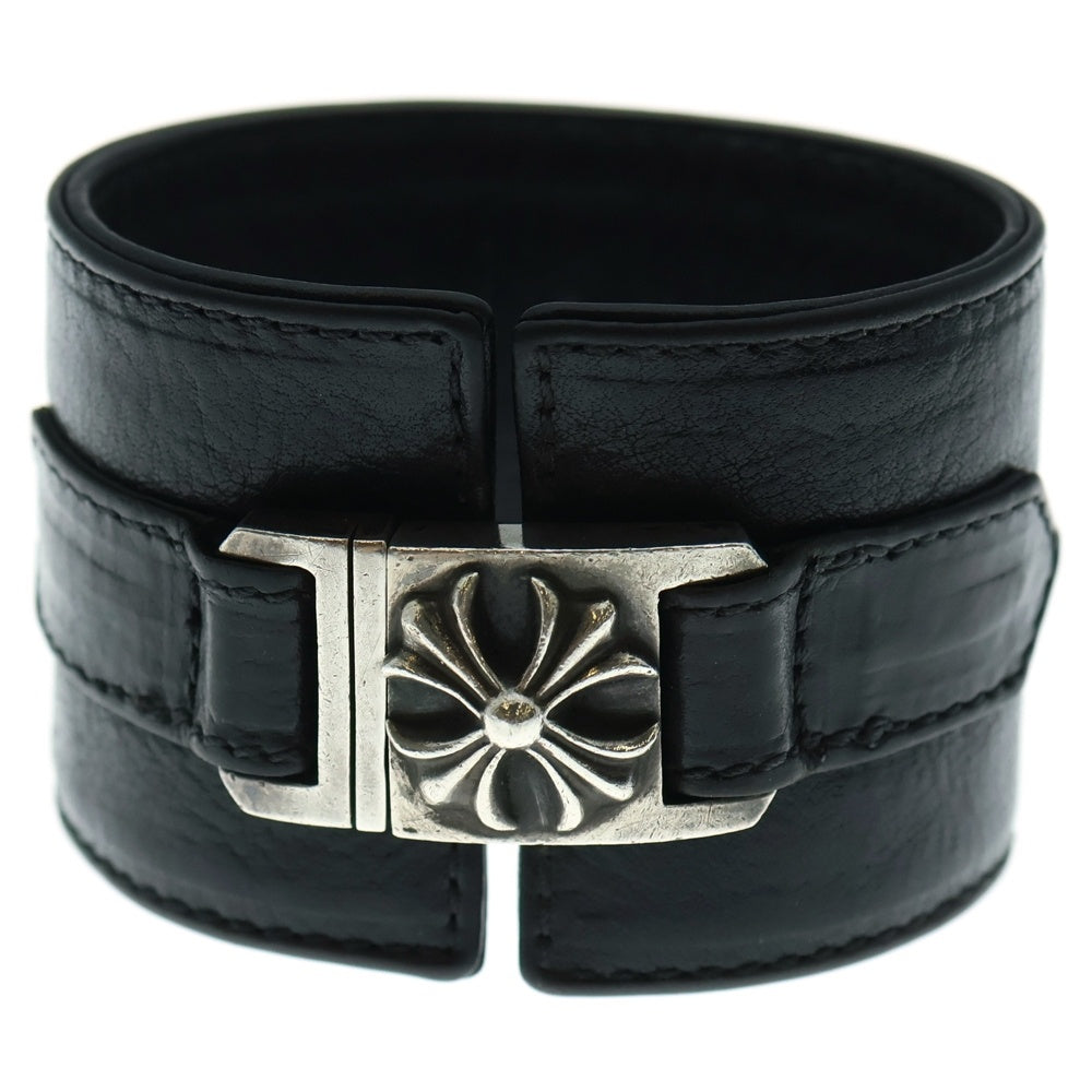 CHROME HEARTS(クロムハーツ) HARNESS CLASP ワイドハーネスクラスプ レザーブレスレット シルバー/ブラック