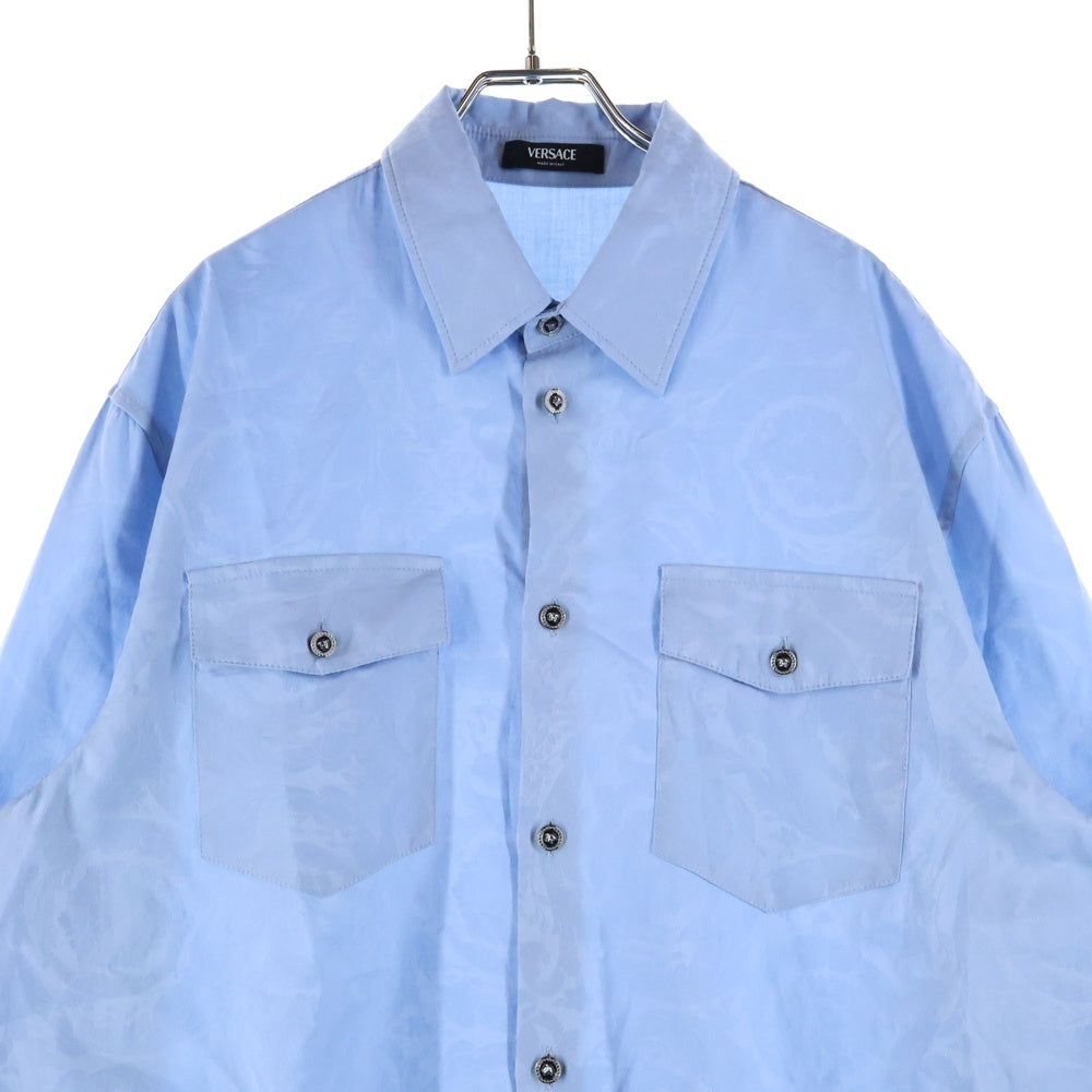 VERSACE(ヴェルサーチ) BAROCCO JAQCUARD COTTON SHIRT メデューサボタン 総柄コットン長袖シャツ ブルー 1018835