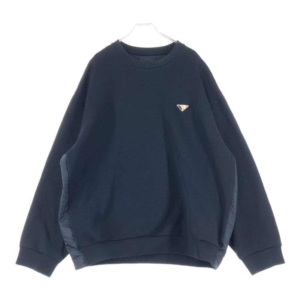 PRADA(プラダ) トライアングルロゴ クルーネック コットンスウェット長袖トレーナー ブラック UJL30A