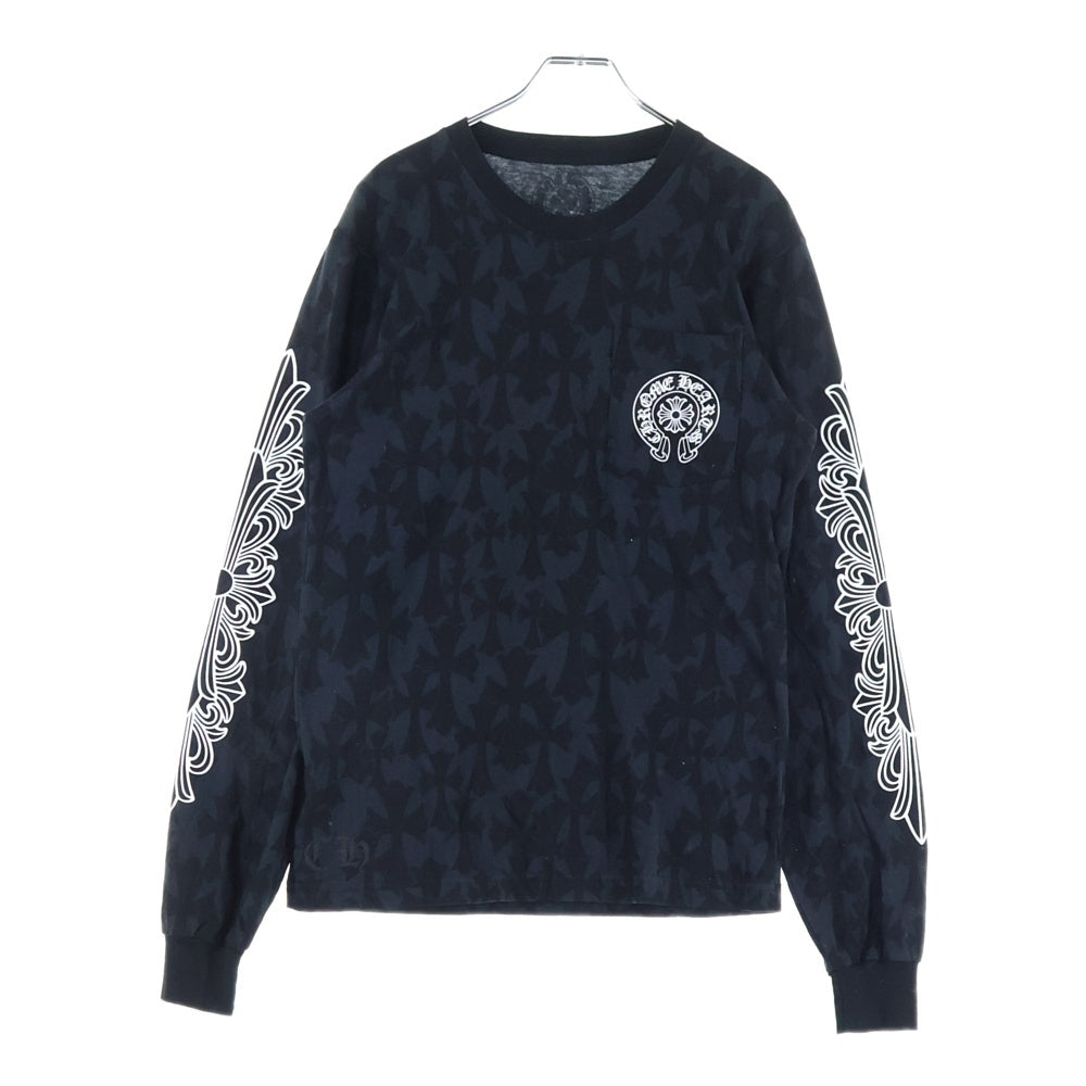 CHROME HEARTS(クロムハーツ) CH L S 1 CHクロス総柄 袖フローラルプリント 長袖Tシャツ ロンT カットソー ブラック