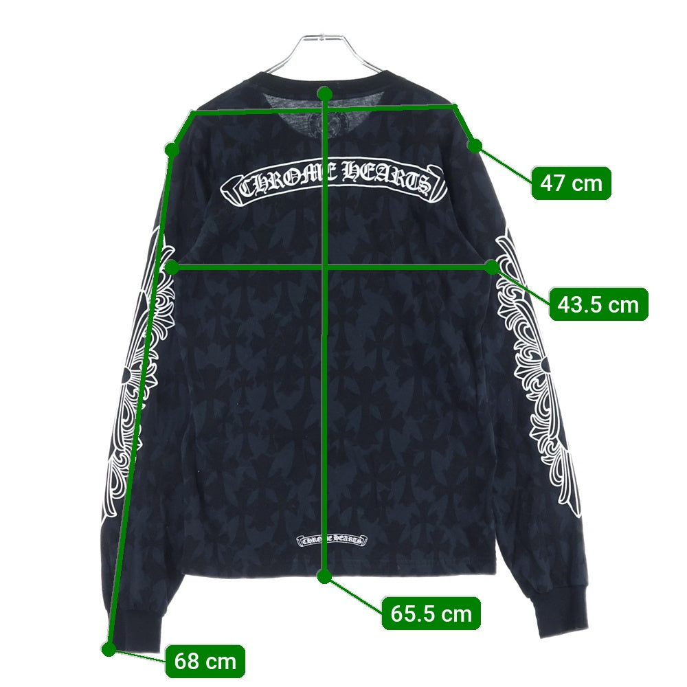 CHROME HEARTS(クロムハーツ) CH L S 1 CHクロス総柄 袖フローラルプリント 長袖Tシャツ ロンT カットソー ブラック