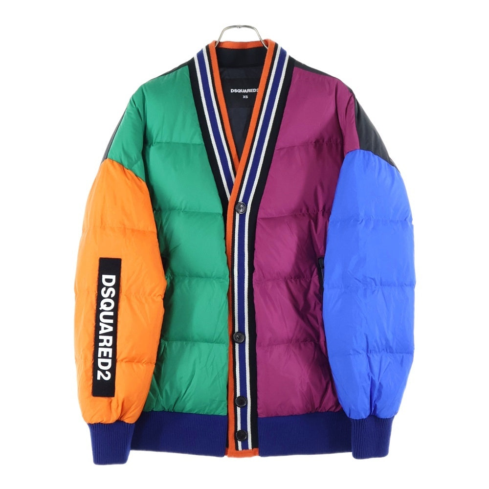DSQUARED2(ディースクエアード) 22AW クレイジーカラーブロック カーディガンタイプ ダウンジャケット マルチ S74AM1281