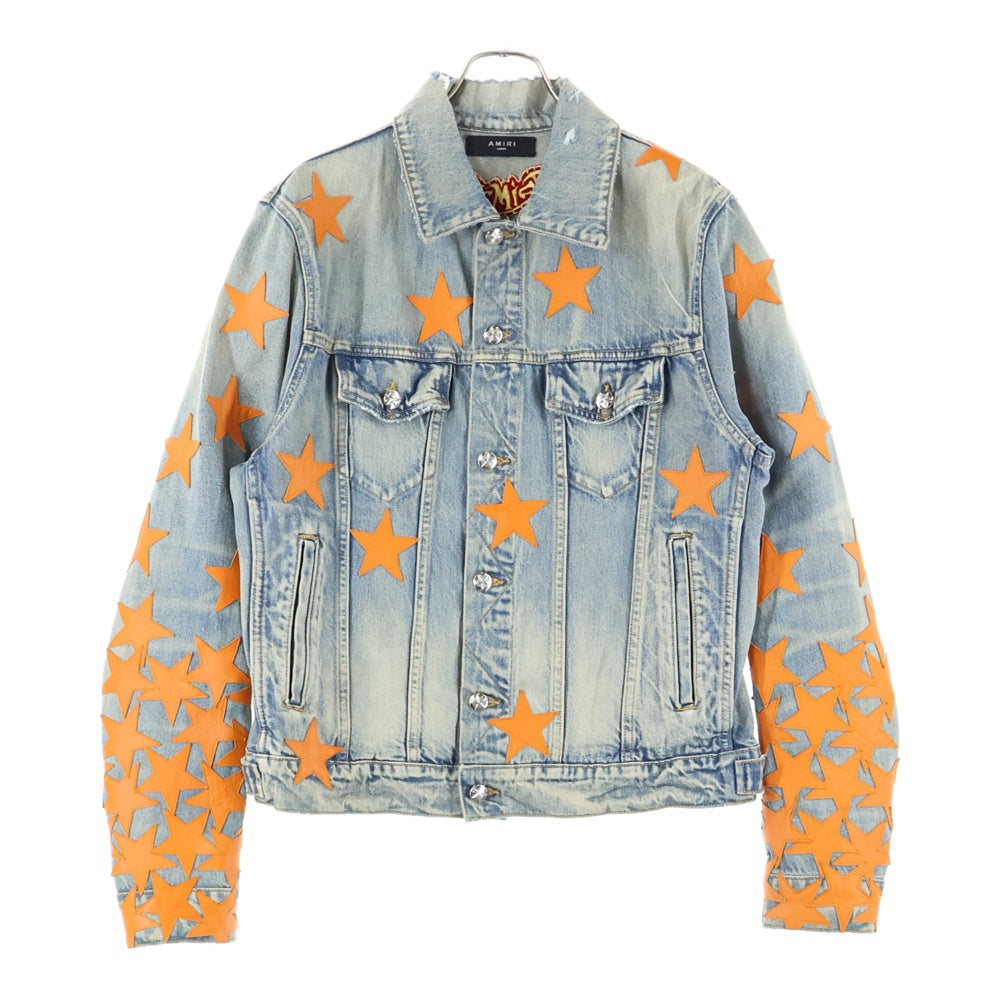 AMIRI(アミリ) ×CHEMIST Trucker SR1PS22MDT003SAMDRI ケミスト レザースターパッチ デストロイ加工 デニムジャケット インディゴ