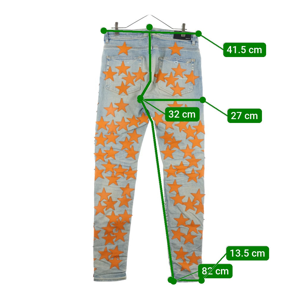AMIRI(アミリ) ×CHEMIST STAR JEANS PS22MDS028 ケミスト デストロイ加工 レザースターパッチ デニムパンツ インディゴ