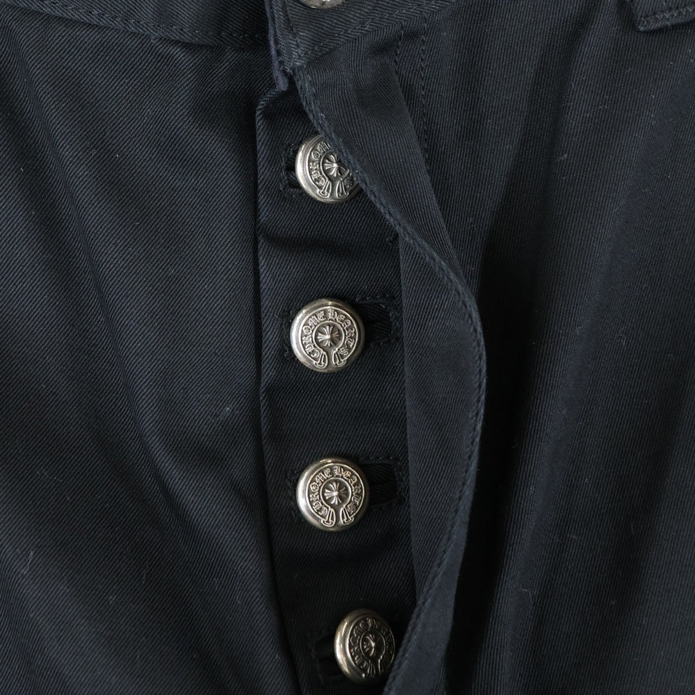 CHROME HEARTS(クロムハーツ) CARPENTER CNVS CEME CRS レオパードハラコ レザークロスパッチ ダブルニー カーペンターパンツ ブラック