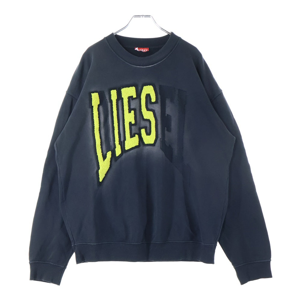 DIESEL(ディーゼル) Sweatshirt クルーネック スウェットシャツ フロントロゴ ワッペン ブラック A12124