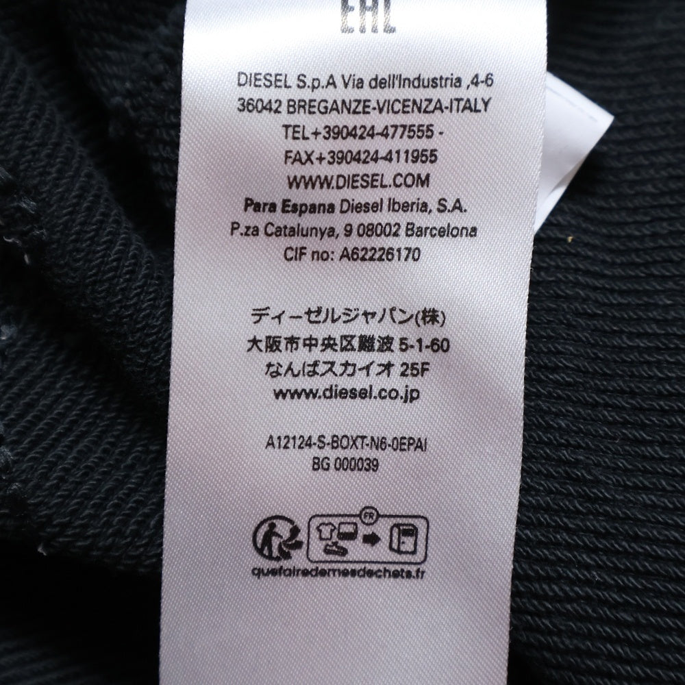 DIESEL(ディーゼル) Sweatshirt クルーネック スウェットシャツ フロントロゴ ワッペン ブラック A12124