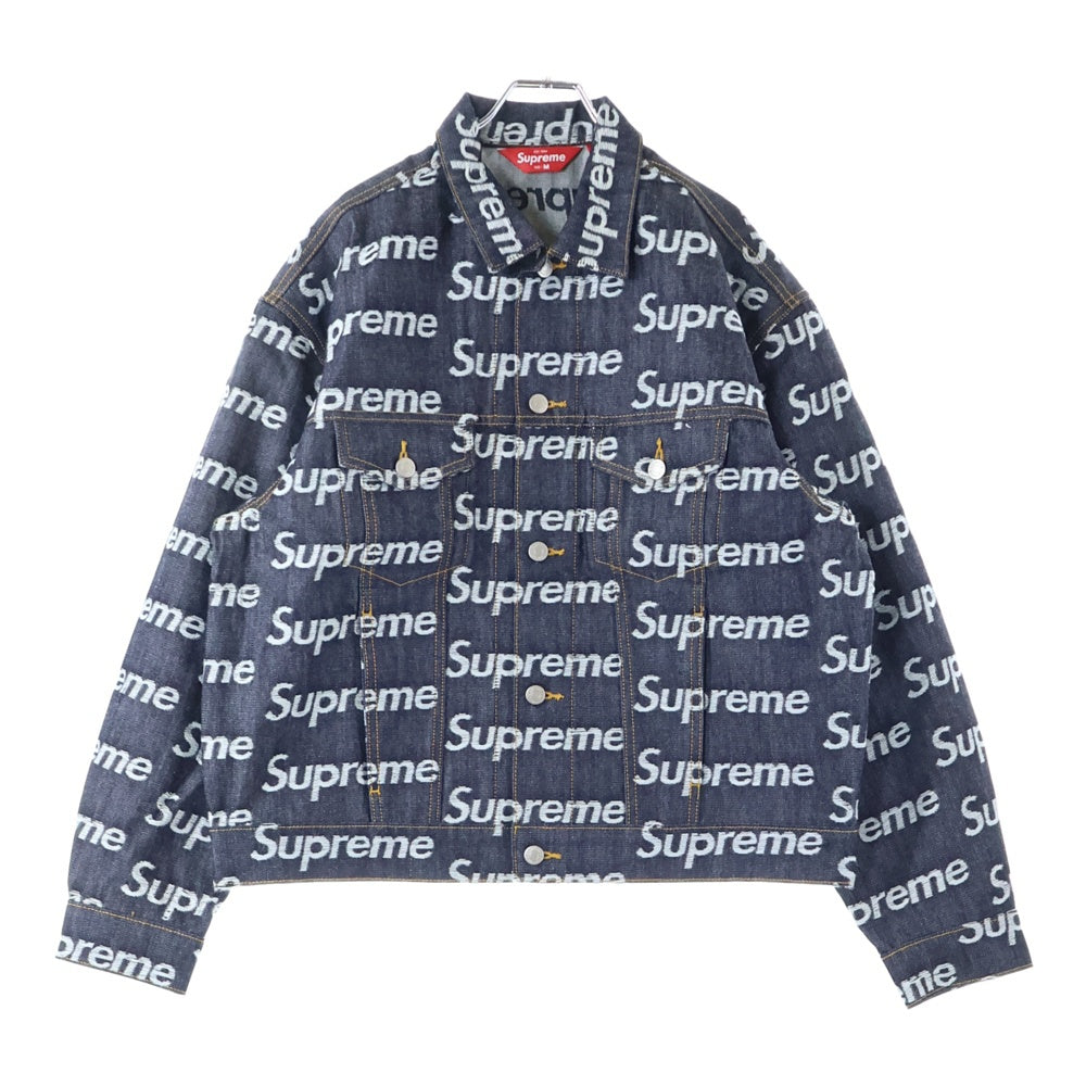 SUPREME(シュプリーム) Jacquard Logos Denim Trucker Jacket ジャガード ロゴ デニム トラッカージャケット インディゴ