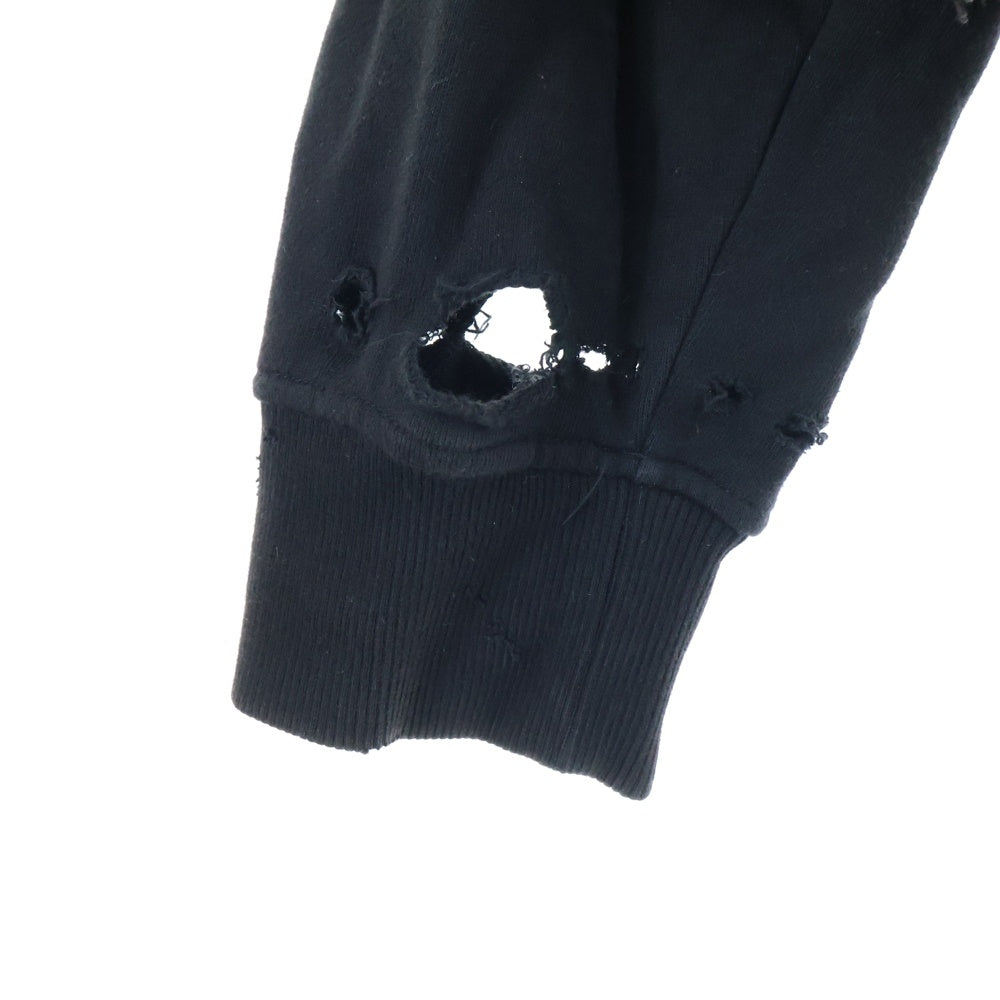 C2H4(シーツーエイチフォー) ドッキング メッシュ デストロイ加工 ジップアップフーディー パーカー ブラック