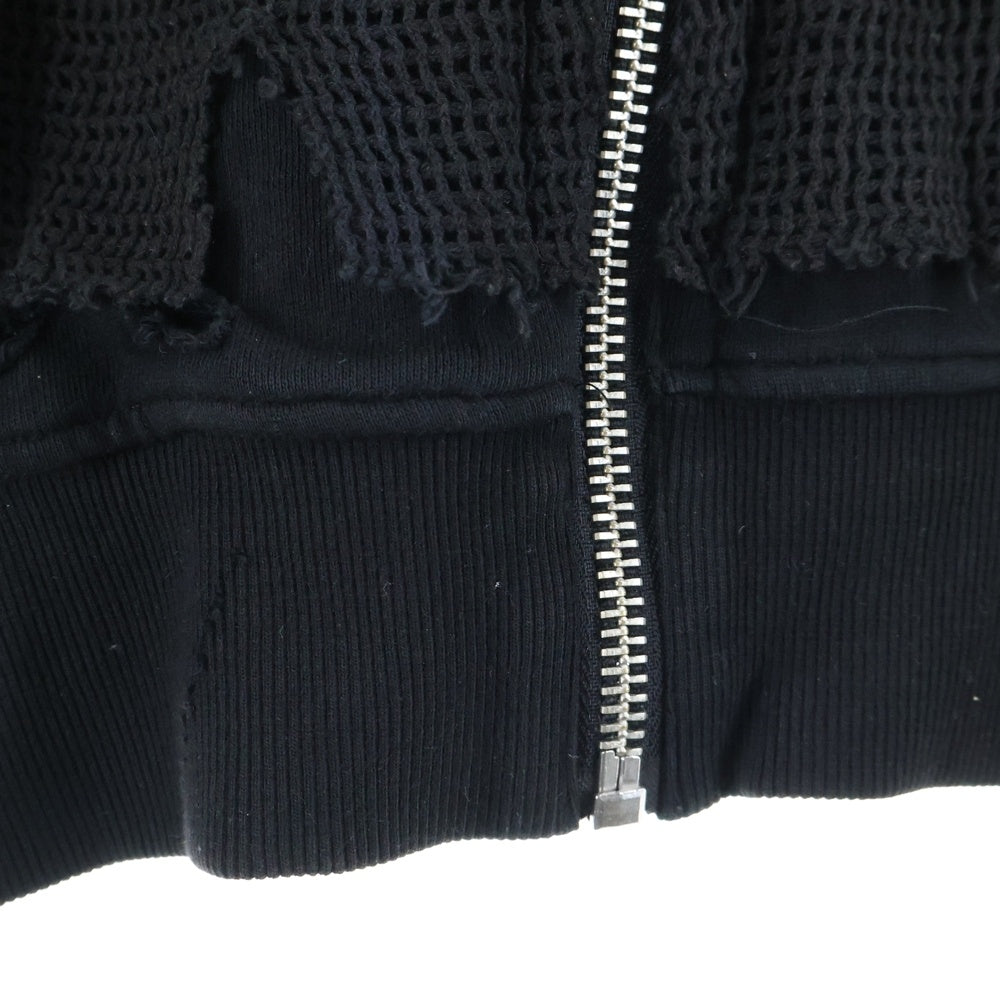 C2H4(シーツーエイチフォー) ドッキング メッシュ デストロイ加工 ジップアップフーディー パーカー ブラック