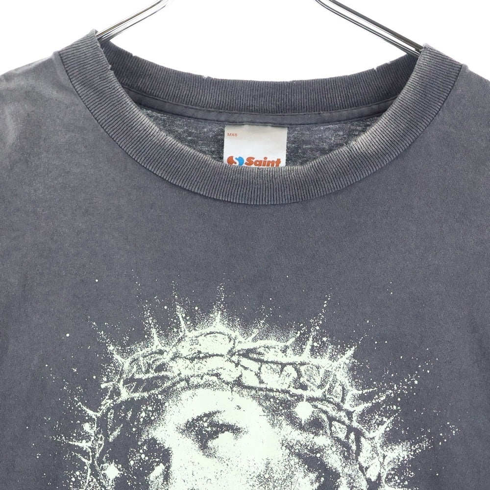 SAINT MICHAEL(セントマイケル) 25SS JESUS S/S TEE ジーザスプリントクルーネック半袖Tシャツカットソー グレー SM-HR8-0000-016