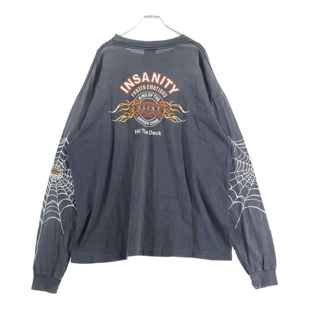 SAINT MICHAEL(セントマイケル) 25SS TEFRON DISCO INSANITY ML LS TEE ロゴプリントTシャツ 長袖カットソー チャコールグレー SM-HR8-0000-C41