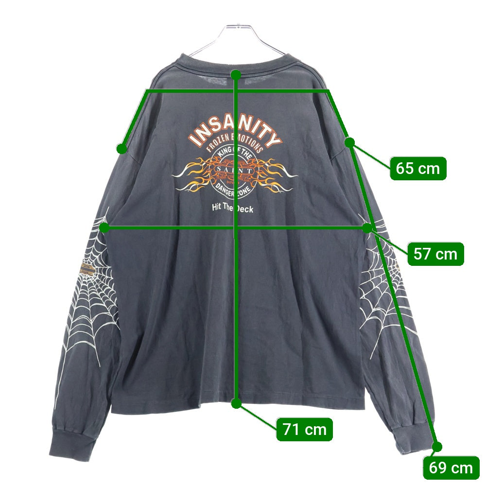 SAINT MICHAEL(セントマイケル) 25SS TEFRON DISCO INSANITY ML LS TEE ロゴプリントTシャツ 長袖カットソー チャコールグレー SM-HR8-0000-C41