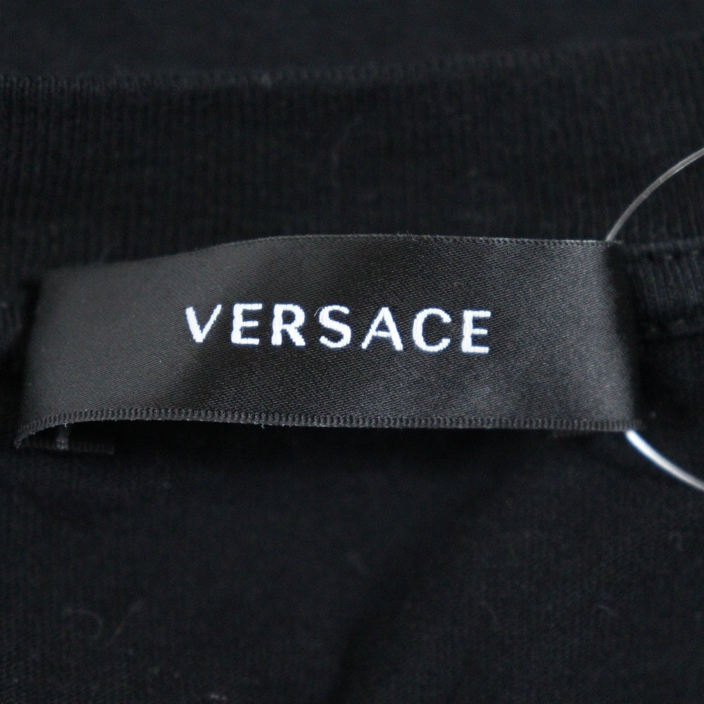 VERSACE(ヴェルサーチ) ロゴ刺繍 フロントロゴ クルーネックTシャツ ブラック A87021S