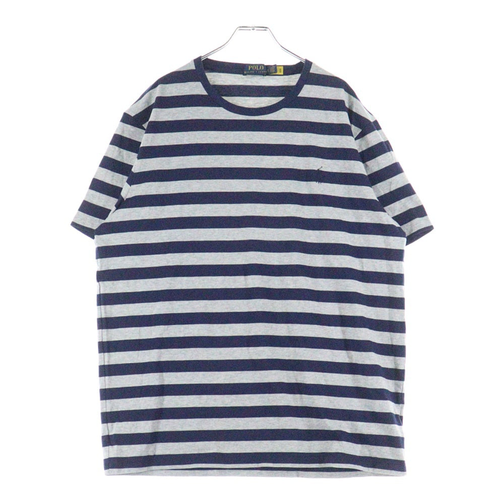 POLO RALPH LAUREN(ポロラルフローレン) ロゴ刺繍 ボーダー柄 クルーネック半袖Tシャツカットソー ネイビー/グレー