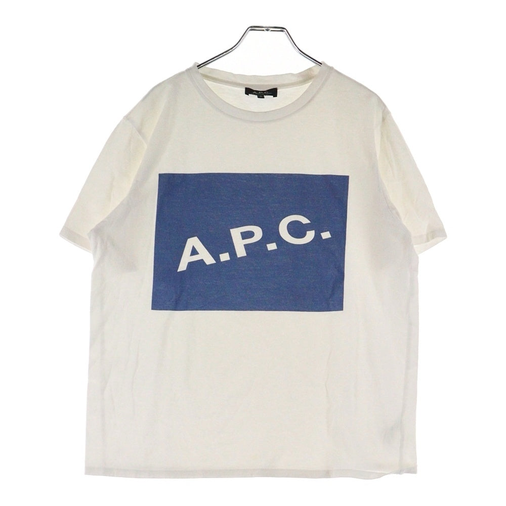A.P.C(アーペーセー) フロントロゴ クルーネック半袖Tシャツカットソー ホワイト/ブルー