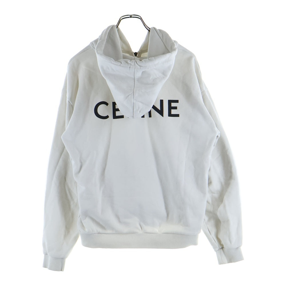 CELINE(セリーヌ) 21AW バックロゴプリント ルーズ ジップアップパーカー フーディー ホワイト 2Y496052H