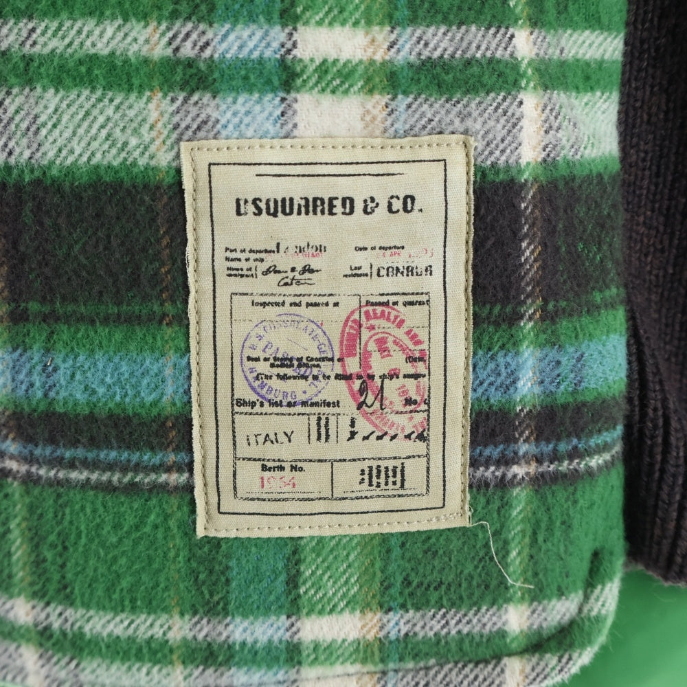 DSQUARED2(ディースクエアード) 15AW チェック切替ヌバックレザーダウンベスト グリーン/ブラウン