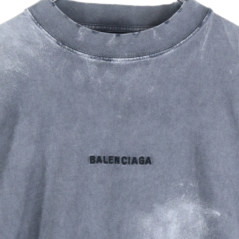 BALENCIAGA(バレンシアガ) 24AW ラージフィット バックロゴ ダメージ加工 ロングスリーブTシャツ ロンT カットソー ブラック 796917