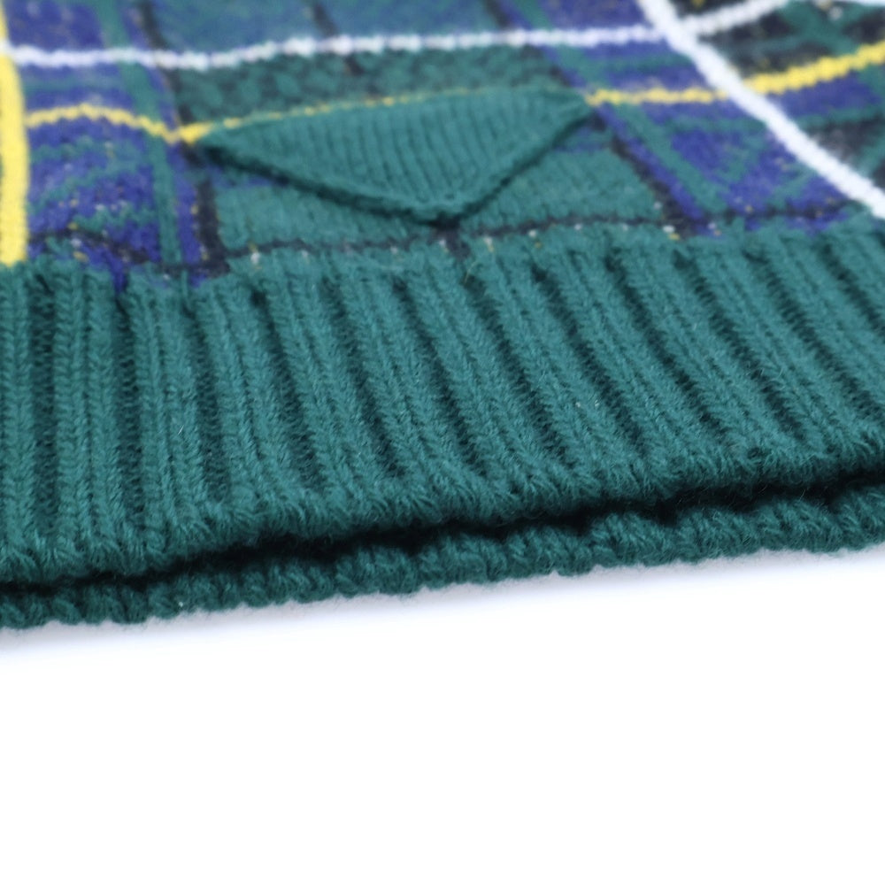 PRADA(プラダ) チェック柄 ニット帽 ビーニー グリーン UMD500