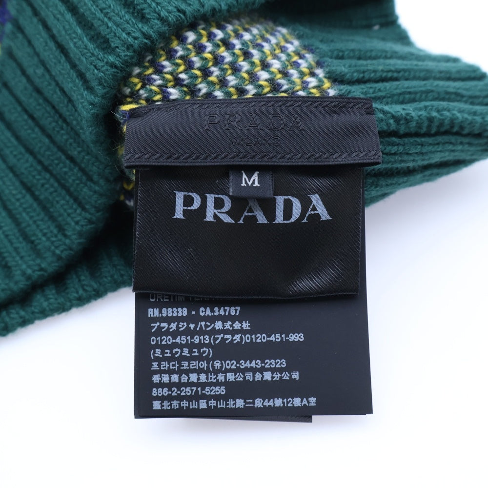 PRADA(プラダ) チェック柄 ニット帽 ビーニー グリーン UMD500