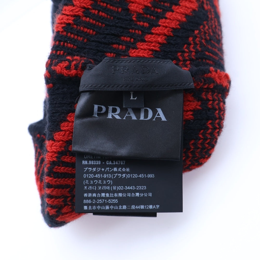 PRADA(プラダ) 総柄デザイン ウールニット帽 ビーニー レッド UMD491