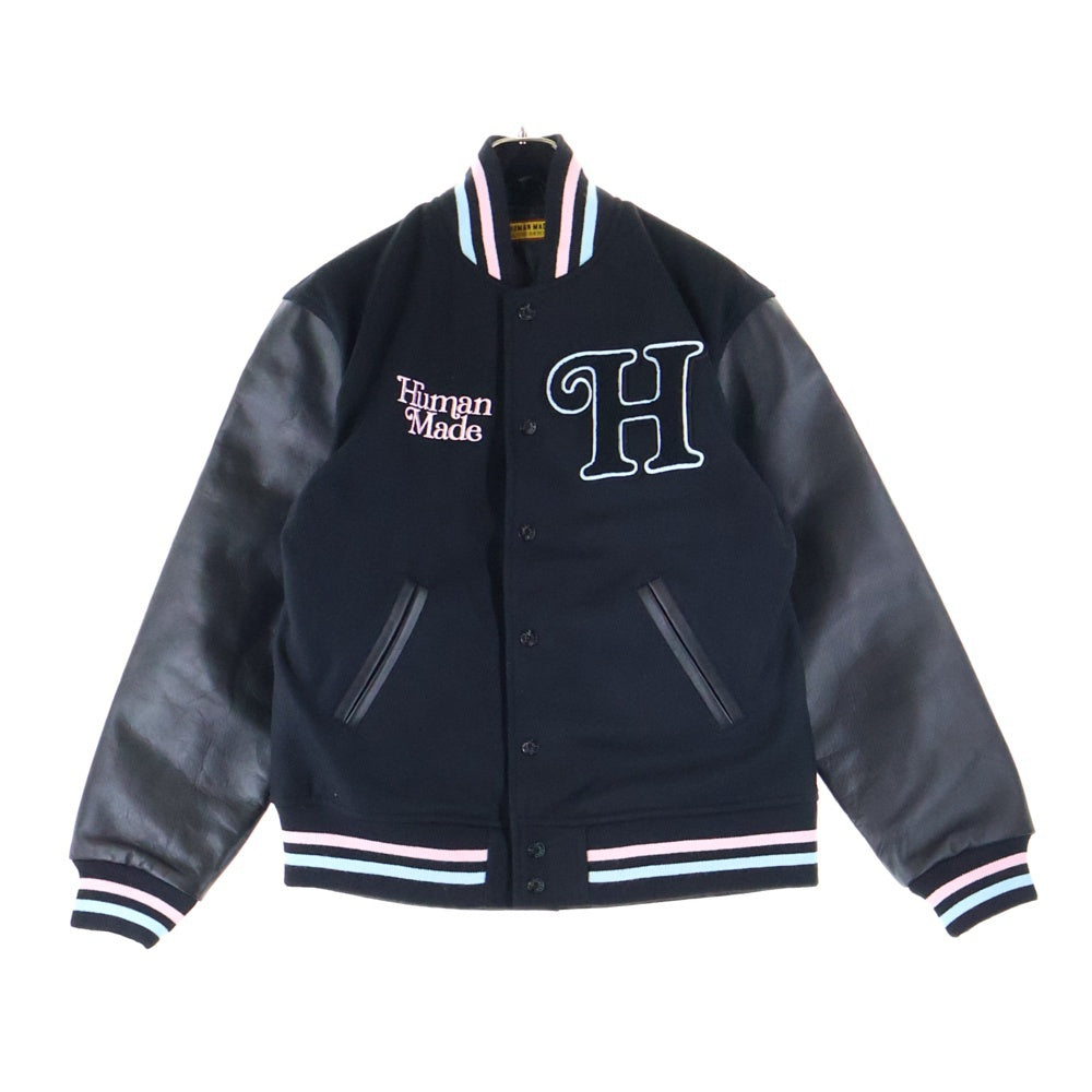 HUMAN MADE(ヒューマンメイド) 25ss x VERDY VARSITY JACKET ×ベルディ バーシティジャケット スタジャン ブラック/ブルー/ピンク XX29JK004