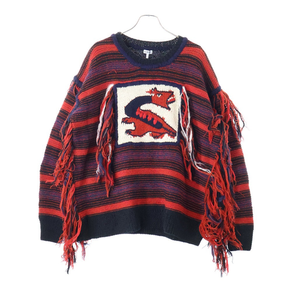 LOEWE(ロエベ) KNIT TOP デザインウールニット フリンジニット ブラック/レッド H3109260OT 7101