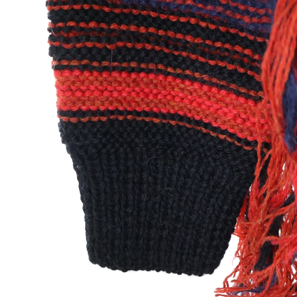 LOEWE(ロエベ) KNIT TOP デザインウールニット フリンジニット ブラック/レッド H3109260OT 7101