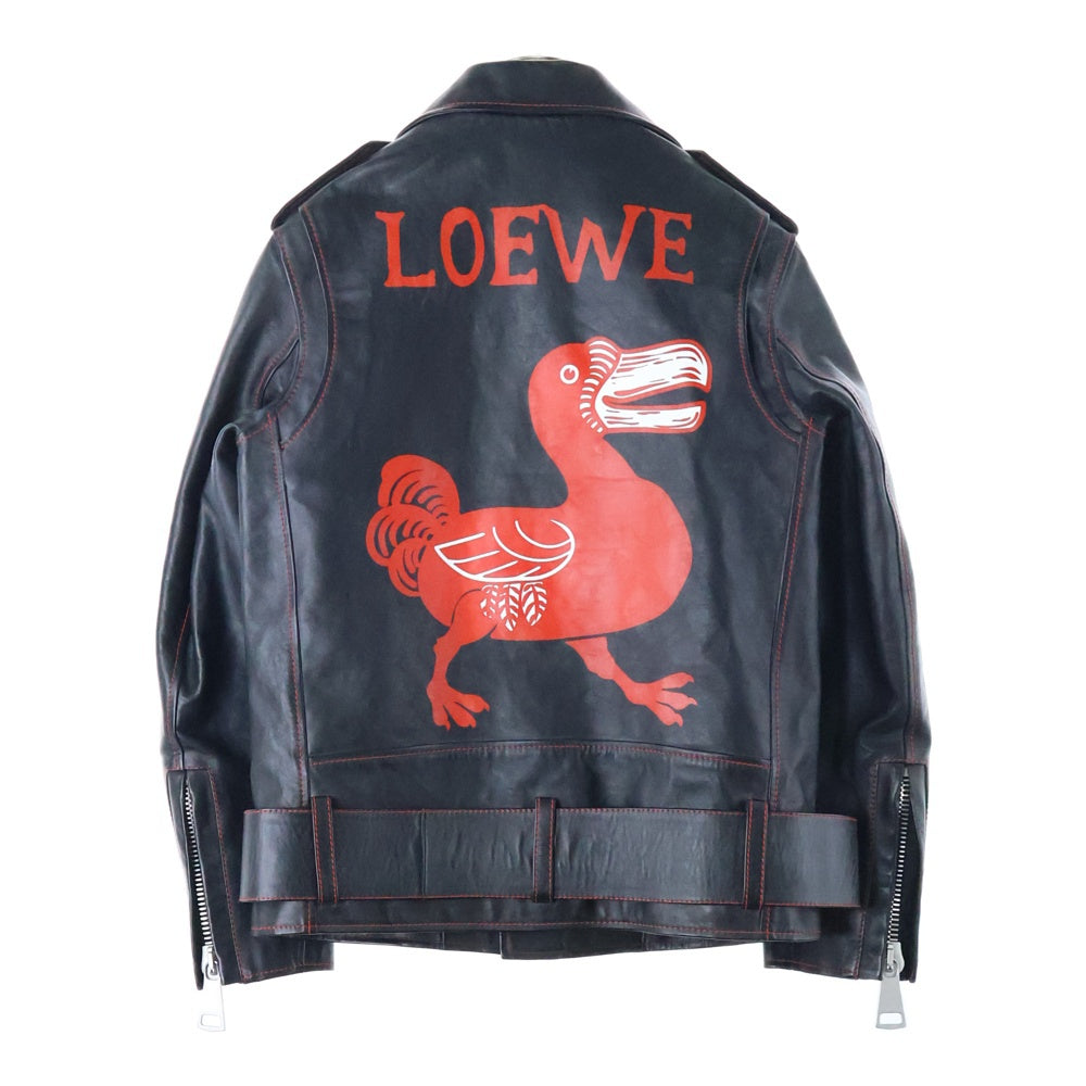 LOEWE(ロエベ) LEATHER JACKET レザージャケット ダブルライダース レッド/ブラック