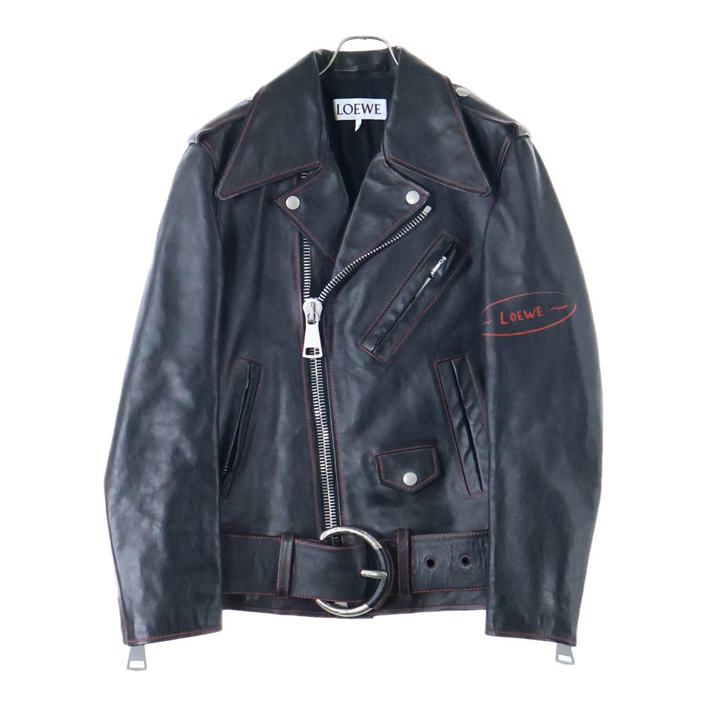 LOEWE(ロエベ) LEATHER JACKET レザージャケット ダブルライダース レッド/ブラック