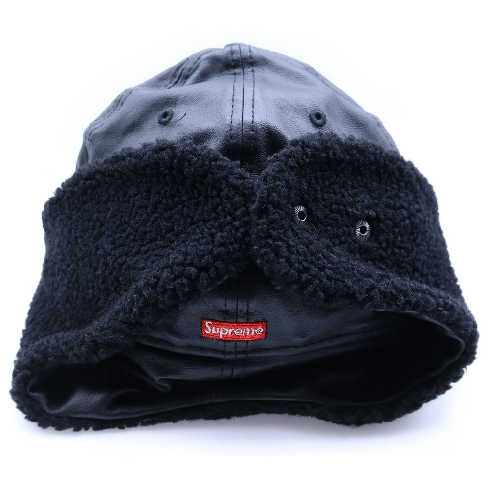 SUPREME(シュプリーム) 22AW × NEW ERA Leather Earflap Box Logo レザーイヤーボックスロゴキャップ 帽子 ブラック