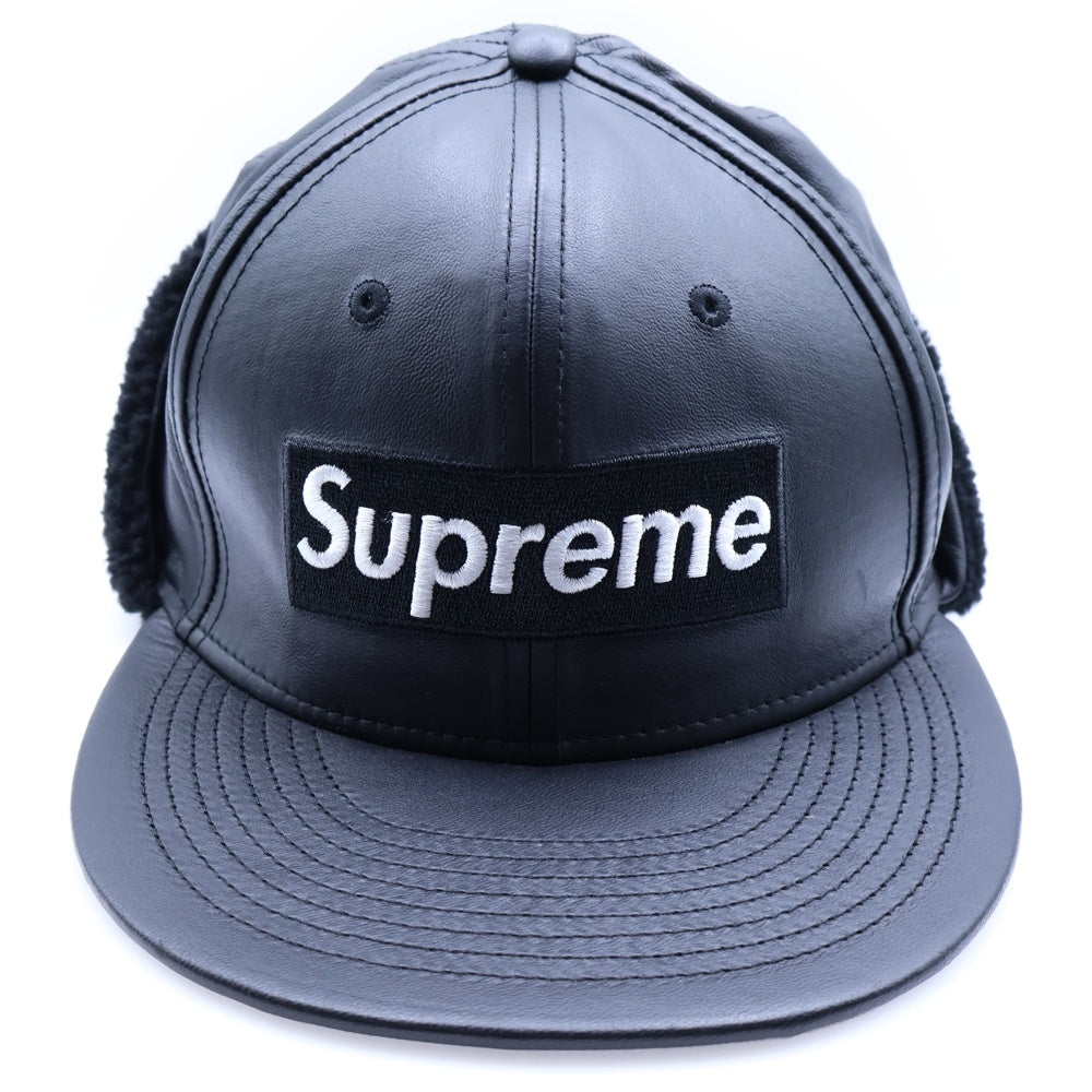 SUPREME(シュプリーム) 22AW × NEW ERA Leather Earflap Box Logo レザーイヤーボックスロゴキャップ 帽子 ブラック
