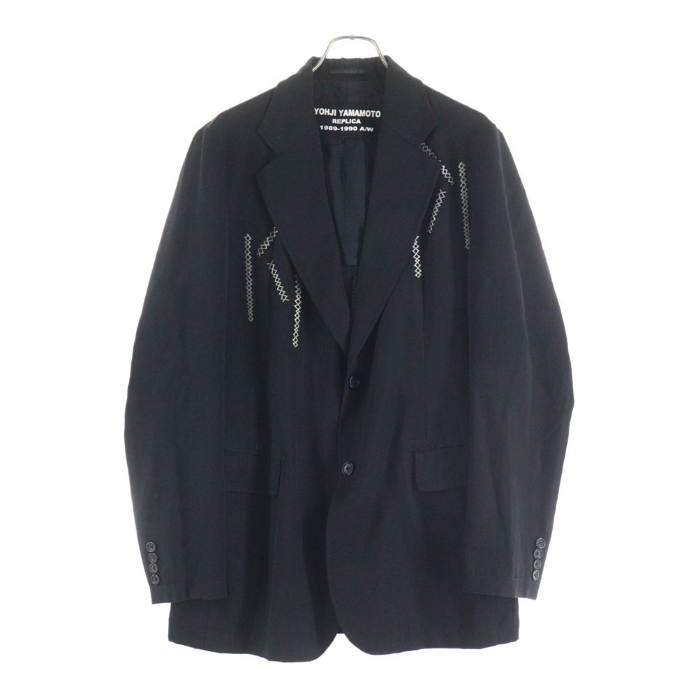 Yohji Yamamoto POUR HOMME(ヨウジヤマモト プールオム) 21SS REPLICA 89-90 EMRBOIDERY GABARDINE 2BUTTON SI レプリカ エンブロイダリー 2Bテーラードジャケット ブラック HD-J07-101