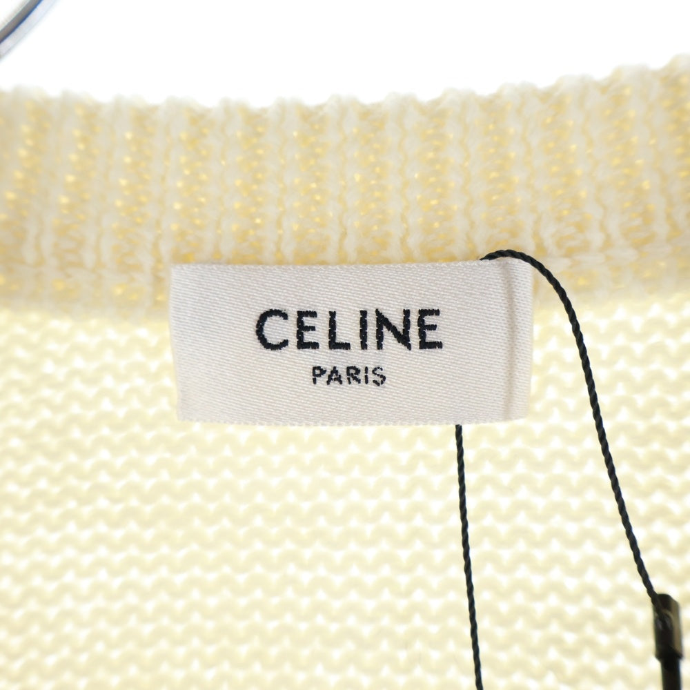 CELINE セリーヌ 23AW velvet coin Knit Sweater ベルベット  クルーネックニット セーター ホワイト/イエロー 2AD3T270W CELINE(セリーヌ) 23AW velvet coin Knit Sweater ベルベット コイン