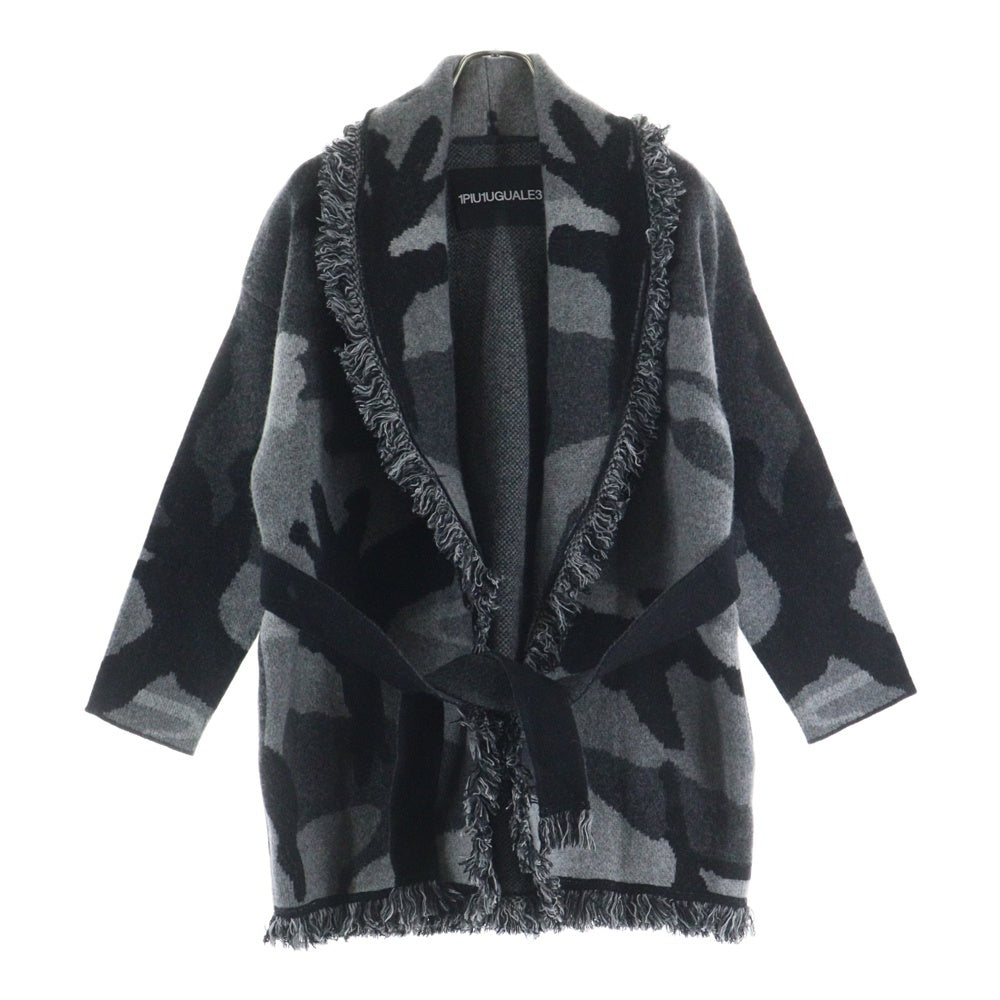 1 PIU 1 UGUALE 3(ウノピゥウノウグァーレトレ) FRINGE ROPE GOWN カモ柄 フリンジ ロープガウン ウールニット セーター グレー/ブラック MRK157 WCA022