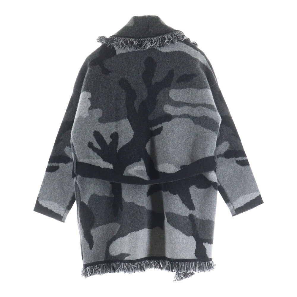 1 PIU 1 UGUALE 3(ウノピゥウノウグァーレトレ) FRINGE ROPE GOWN カモ柄 フリンジ ロープガウン ウールニット セーター グレー/ブラック MRK157 WCA022