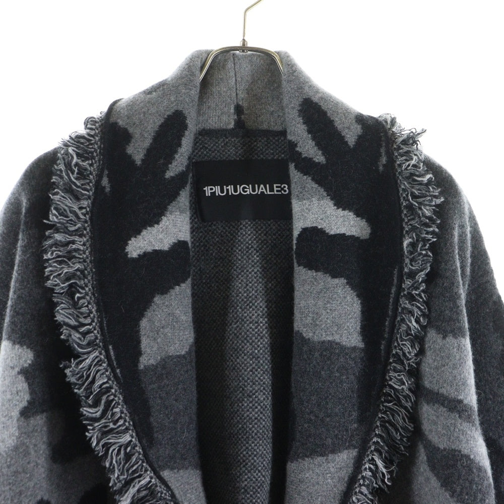 1 PIU 1 UGUALE 3(ウノピゥウノウグァーレトレ) FRINGE ROPE GOWN カモ柄 フリンジ ロープガウン ウールニット セーター グレー/ブラック MRK157 WCA022