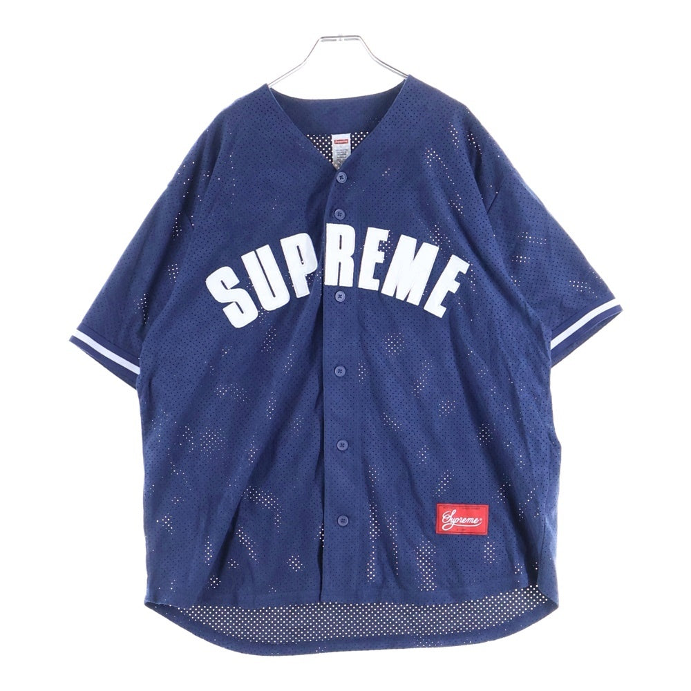 SUPREME(シュプリーム) 24SS Ultrasuede Mesh Beseball Jersey ウルトラ スエード メッシュ ベースボールシャツ ネイビー