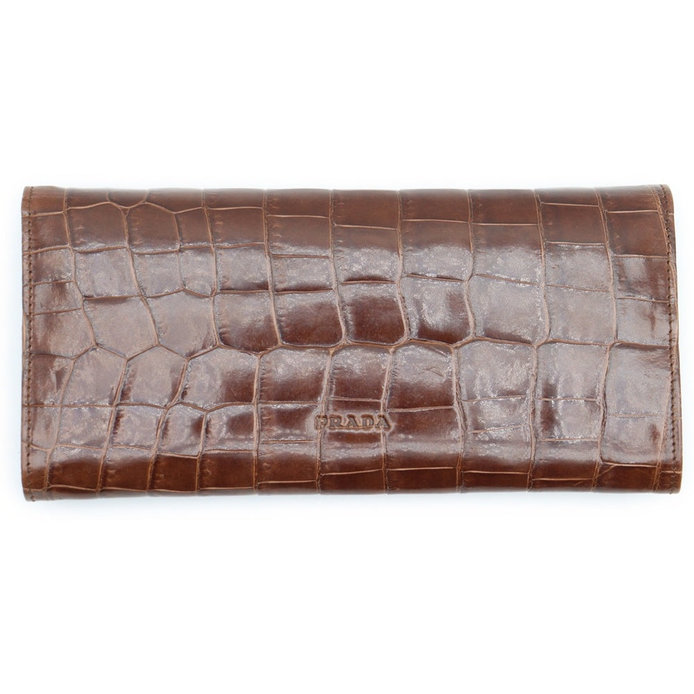 PRADA(プラダ) クロコダイル ウォレット 長財布 ブラウン
