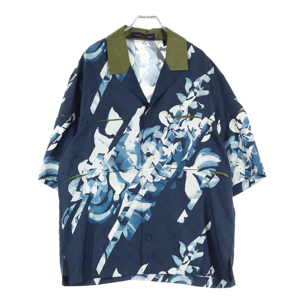 LOUIS VUITTON(ルイヴィトン) 24SS モノグラム 総柄デザイン シルク半袖シャツ ネイビー RM241M FSI HQS01W