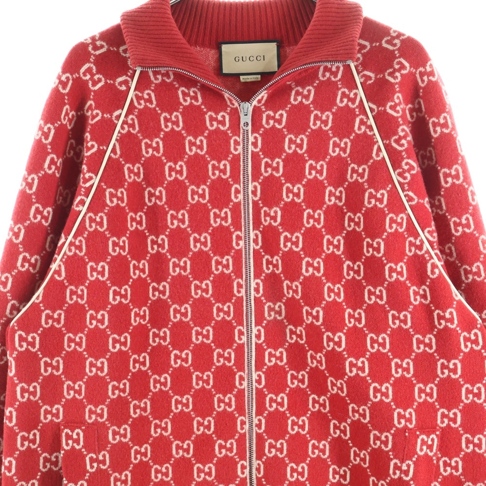 GUCCI(グッチ) 21AW GGスプリーム カシミヤ ジップアップニット レッド
