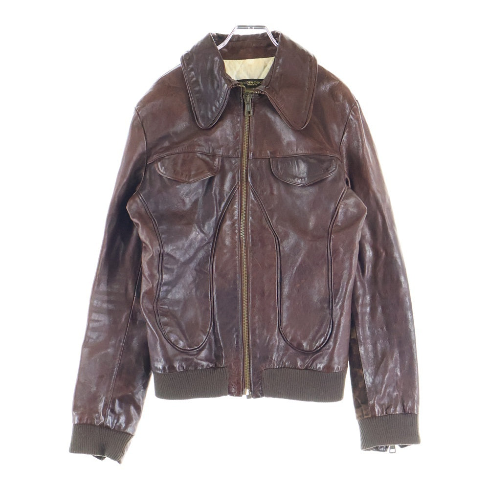 GOLDEN GOOSE DELUXE BRAND(ゴールデングースデラックスブランド) 00s フラワー スタッズ ジップ レザー ジャケット ブラウン