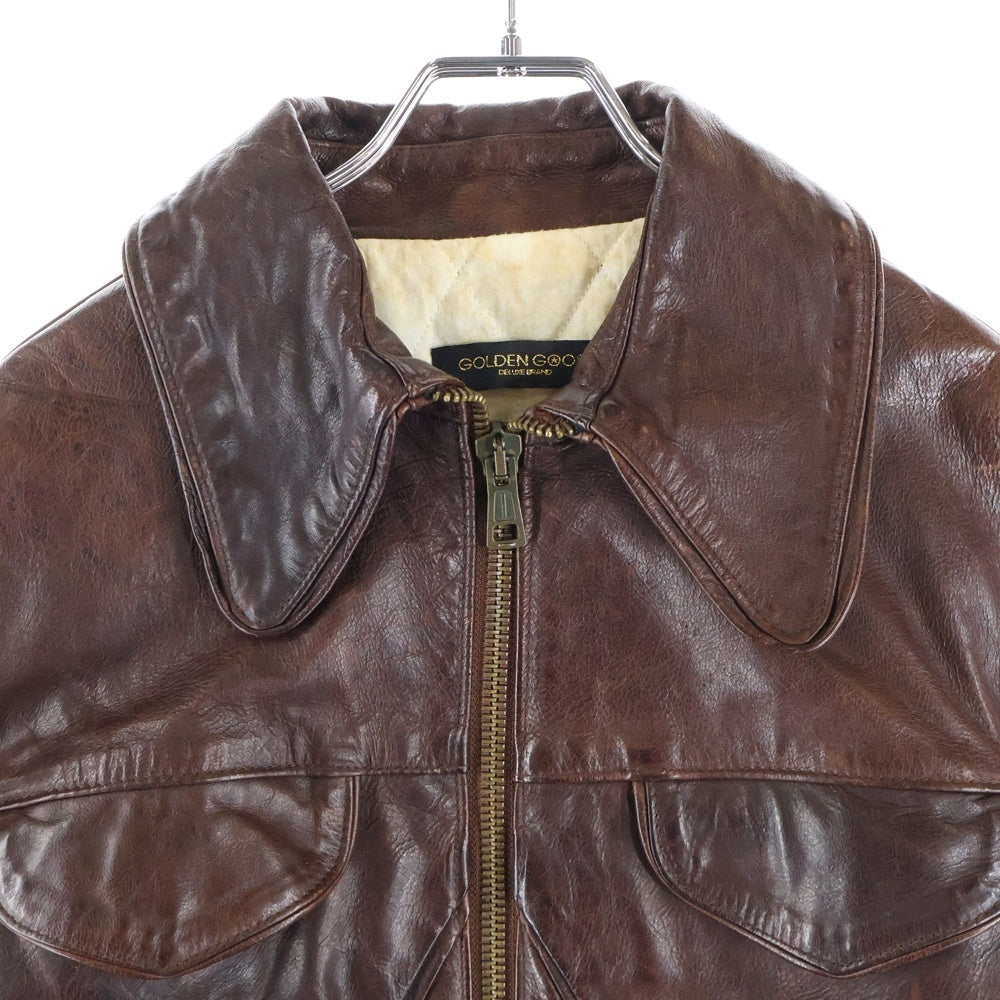 GOLDEN GOOSE DELUXE BRAND(ゴールデングースデラックスブランド) 00s フラワー スタッズ ジップ レザー ジャケット ブラウン