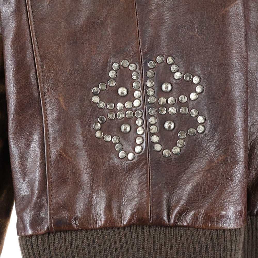 GOLDEN GOOSE DELUXE BRAND(ゴールデングースデラックスブランド) 00s フラワー スタッズ ジップ レザー ジャケット ブラウン