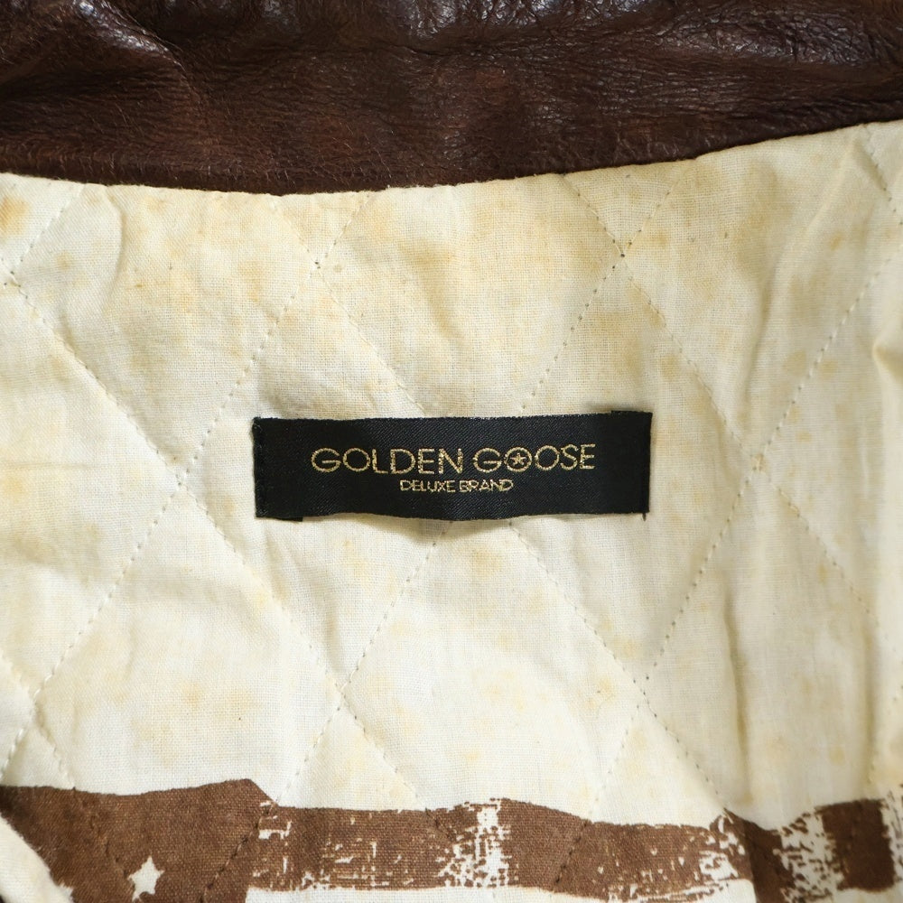 GOLDEN GOOSE DELUXE BRAND(ゴールデングースデラックスブランド) 00s フラワー スタッズ ジップ レザー ジャケット ブラウン