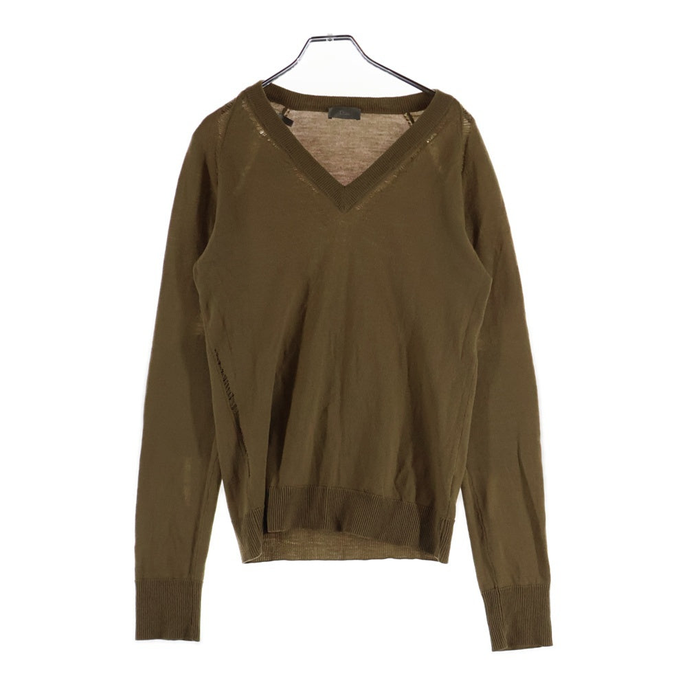 DIOR(ディオール) レザーパッチ Vネックウールニット セーター ブラウン 4HH4057501